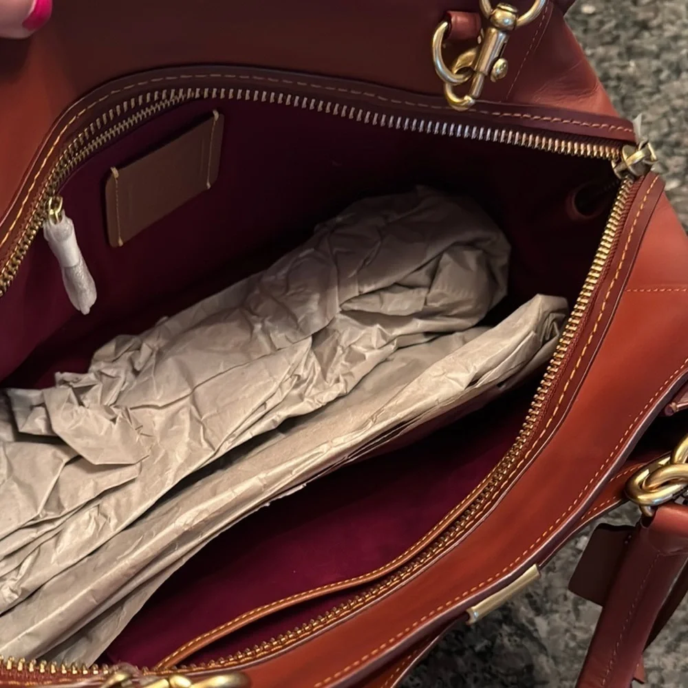 Coach Brown leather and Tan coated canvas Satchel with Structured Design NWT